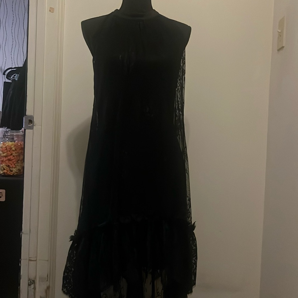 Black Lace Halter High-Low Dress